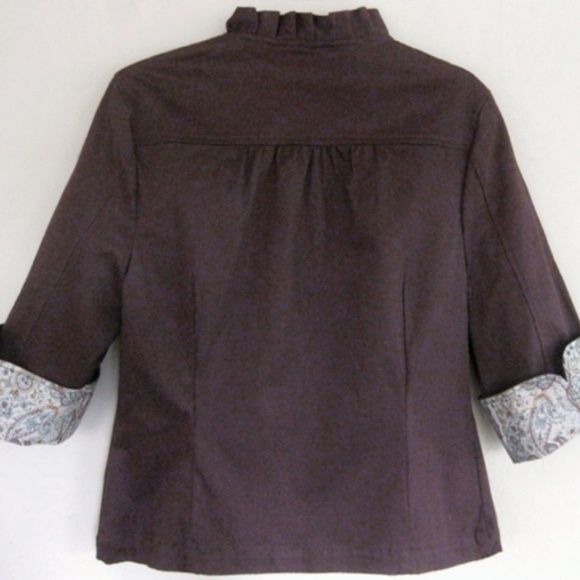 NWT Ruffled shirt jacket XL Cotton bl Brown Paisley Pockets Buttons Fall Swing - Picture 7 of 7